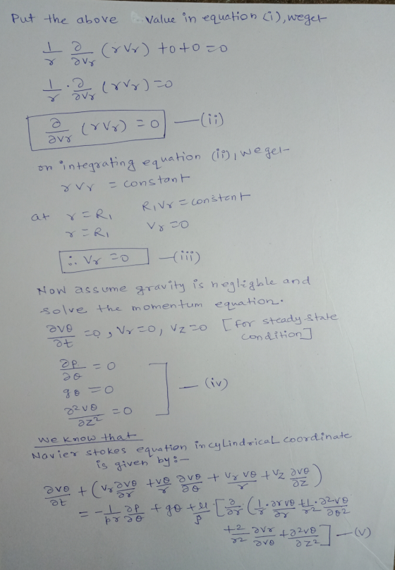 Put the above value in equation (i), weget I 2 (& Vr) to to=0 I. Coro)=0 av (VV) 20 (13) on integrating equation (ii) weget-