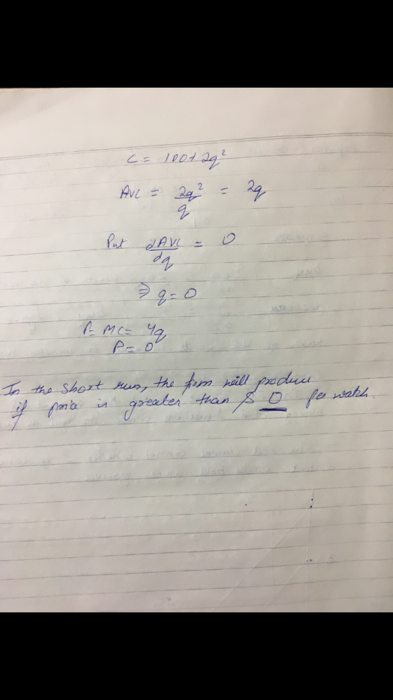 C= 100taqe Ave - 297 - 29 Put Ave = 0 P-mc 4 To il the short price is run, the greater form peill than s produce o fer watch