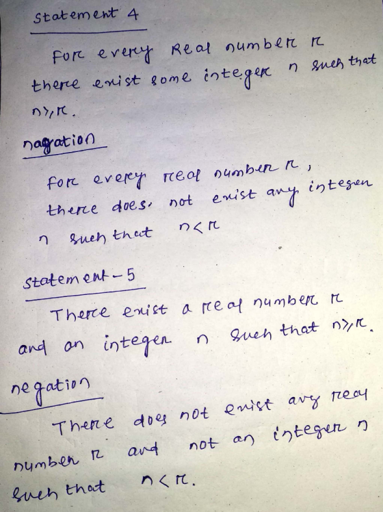 Statement 4 n euen that for every real number r there enist some integer n. R. nagation FOR every there does n such that real
