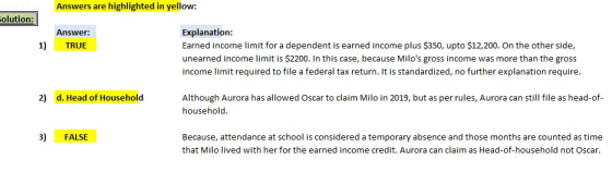 Answers are highlighted in yellow: olution: Explanation: Answer: Earned income limit for a dependent is earned income plus $3