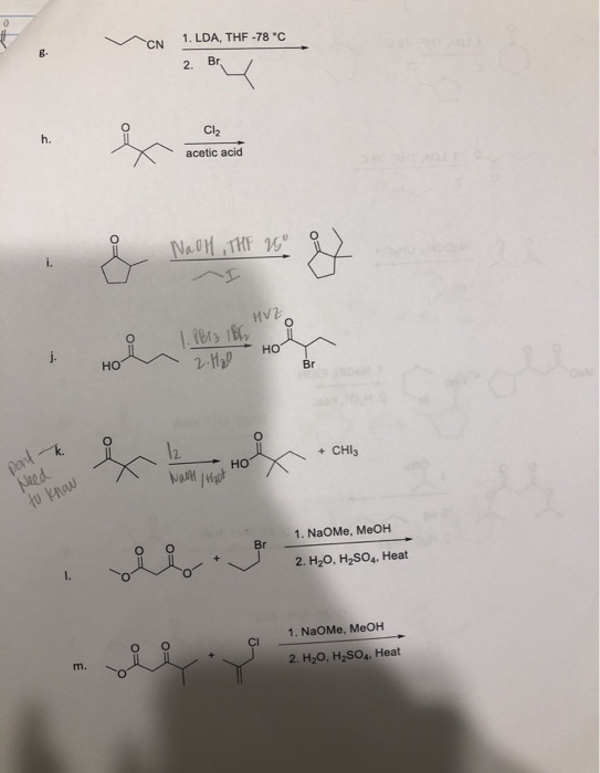 * CN 1. LDA, THF -78 °C 2. Br. cz acetic acid , y HV2 + CH3 HO part Need to know Nath jast o ko 2.4.0.750. Heat 1. NaoMe, MeO