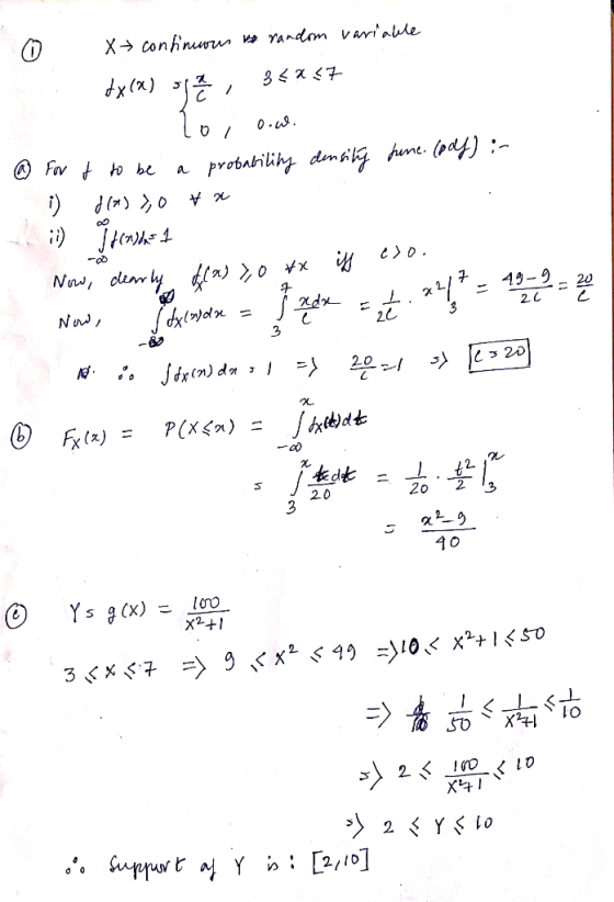X→ continuous vo random variable dx (8) sya35437 loi oice. ® For or to be a probability density fune. (pdf) :- i) f(x) ,0 + x