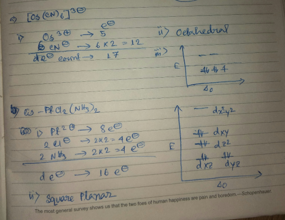ee 36 Os eNe Oekahedrnl 6K2.- 12 40 is-PRCl2 (N2 dryz 4dry 2 eie 224 ee 2 N 2K2 34 ee 4V dee 16 ee 40 Sauare Plana The most