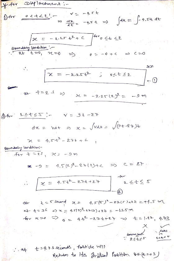 y for Displacement in D for octaal- ~= -4.5t da dt Sare = fa.stat -45 + for octcr 2 qi85 +2+ c Boundary condition in :30, n=0