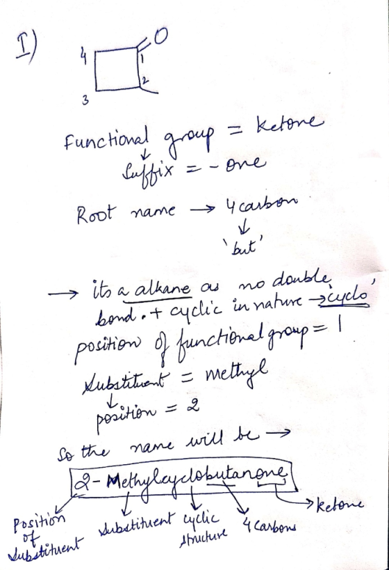 4 3 functional = ketone Laffix ene Root name ycaubn but >ito a alkane au mo donble bond.+ cycic in nahre -2lo position fanct