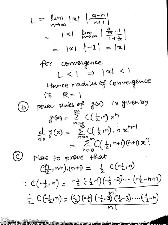 nto L = lim imet le content - Irel line o 192 ė irl .1-11 = 1 for convergence L < 1 = 1 x < 1 Hence radius of convergence IS