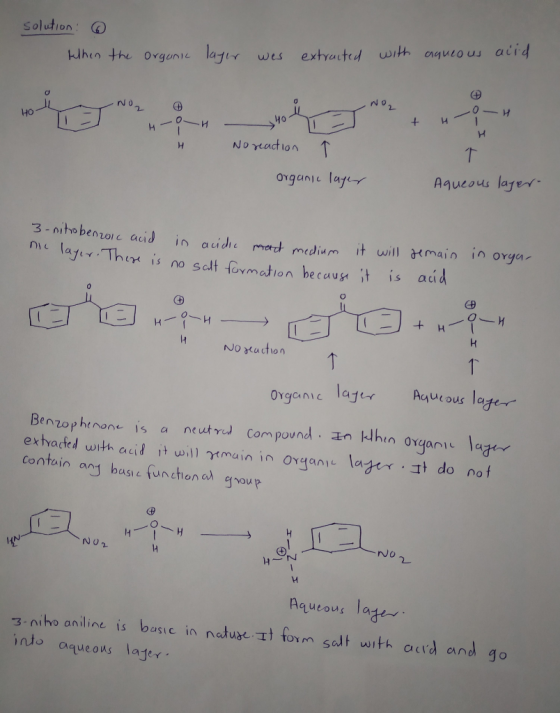 solution: ① When the organic layer wes extracted with aqueous acid - OH + Hi OH W oo- I 340 H No reaction / organic layer Aqu
