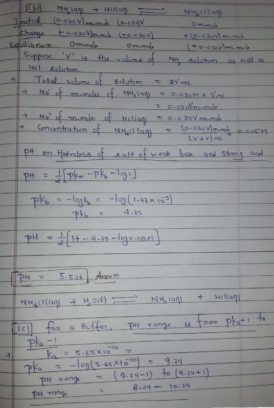 (b) No 109) + HCl(49) NHA claqi Titial (0.030 Vlm-mole (0.oor ommole Change to.030 V/m-mole (60030V) + (0-osovim mole Equilib