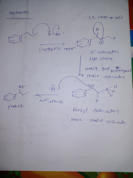 mechanism 1,2-shot of HO RA Electophilic adan 2° Carbocation Legs stable Undead to stable 0 goes Rearrangement carbocation H