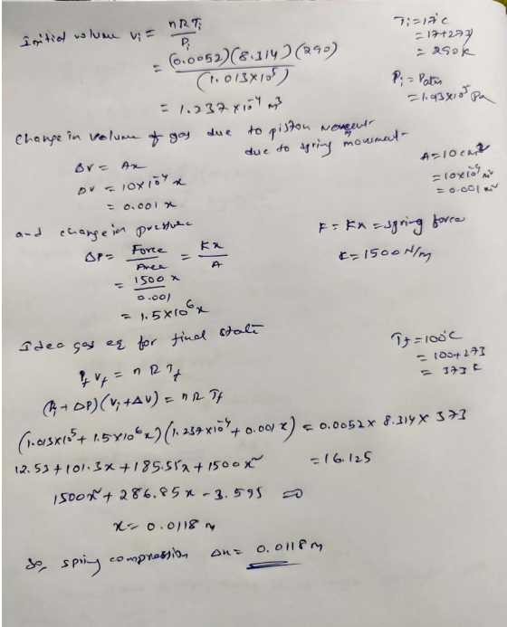 Pi = Paters As locat =loxlar Area A initial whom vi = R7 Taic -1727 = (0.0052) (8.314) (290) - 2rok (1013x135) = 1.237x154 ?