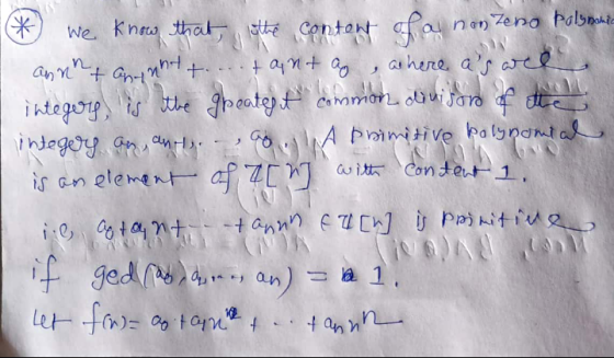 If we know that the content of a non Zeno Polynomia annt gy nht t...tanta, where as all integers is the greatest common divi