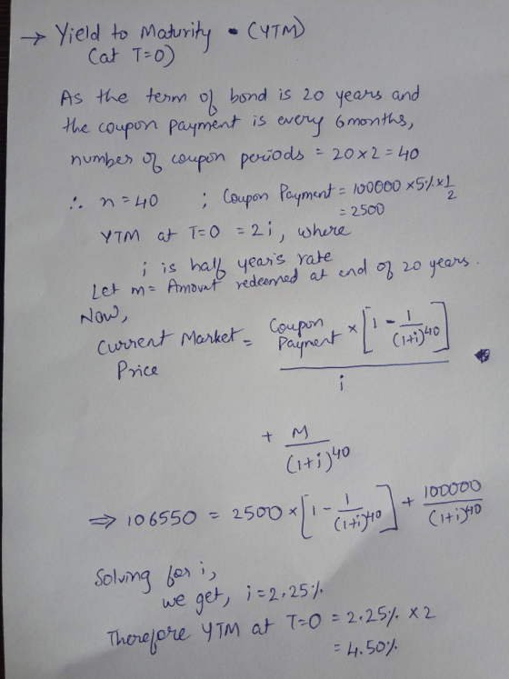 → yield to Maturity-(YTM) Cat T-o) As the tenn o bond is 2o years and he coupon pasment is eey 6monts, periods 20 x 2 = 40 25