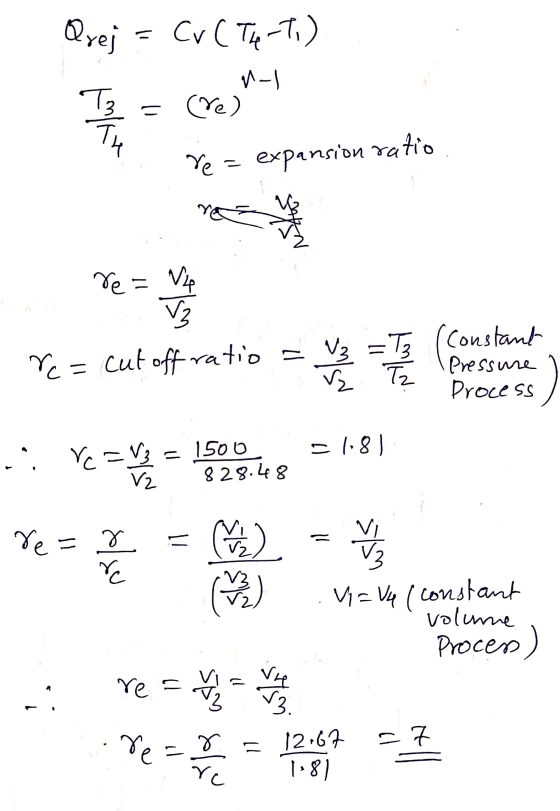 Qrej = CVC Te-to) T = rejas Ye = expansion ratio re= cut off rati (constant Pressure Process Soo 828.48 :: rc a = 18 recept