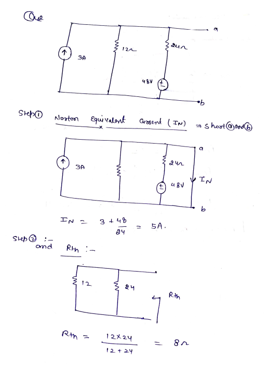 One aun 122 ↑ 3A 48V ob Srebo Norton Equivalent Cussent (IN) → Shoot @and 3A IN + 48V b IN - 3 +48 SA ni 24 Step :- cond Rth