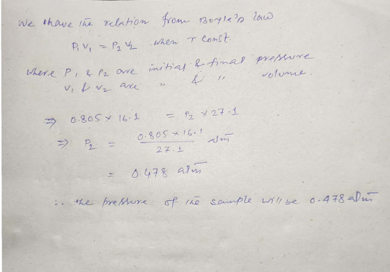 We have the relation from Boyles law. PV = P2 & when T Const. Where P, & P2 are initial & final presshore & we are . & in vo
