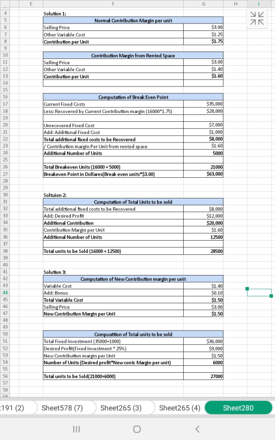 - Solution 1: Normal Contribution Margin per unit K Selling Price Other Variable Cost Contribution per Unit $3.00 $1.25 $1.75