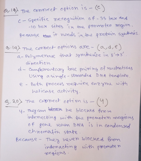 8.18) The connect option is-(e) c-specific necognition of - 35 box and -10 box sites in the promoter negion. Because thee it