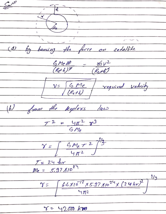 (a by bancing the force setallita S Mem (Reth)? muz Chetty V= s Me (Reth) required velocity (6) from the keplers law T 2 Чл.