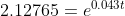 2.12765=e^{0.043t}