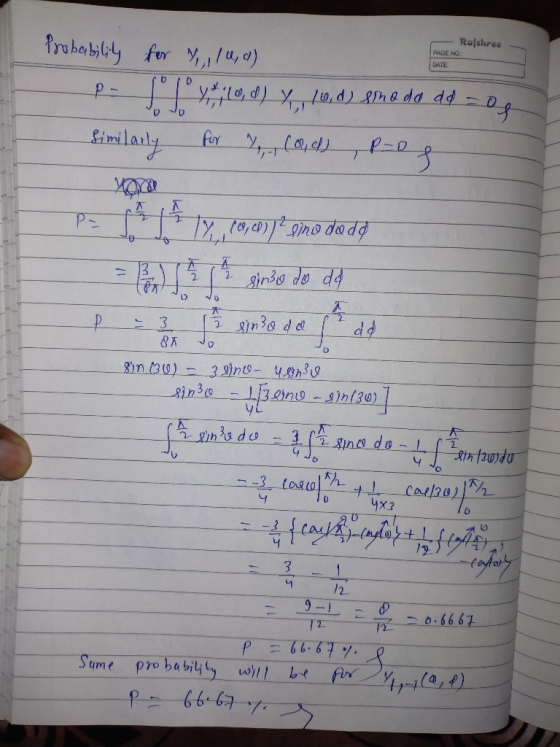 Rajshree PAGE NO.: DATE Probability for 7,110,0) PITX1200) X., 10,0) smo do df = 04 similarly for 7, (0, d) , P-og Po Mar 19,