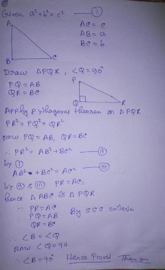 Giver a² + 6² = 2 A. A@= @ AB= a Be=b B Draw APOR 8=90 P Q =AB Q R = Be P •R Apply Pythagoras theoren on A POR PR² = P Q² + 8