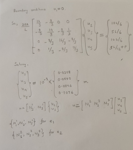 Boundary conditions: e=0 16 So REA o 1046 3 L uz 3 3 3 un - 0 - 8/3 16½-½ ²-8/7/ 546 10416 54/12+ P us o Solving, Uz 0.0308 0