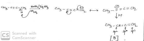 NaNH₂ / leq NH3 atyre sent to come anywhere any scz chy CH3-CEC- CH2 NAN CH₂ - CEC CH Č= =CH₂ CH3 -CH=CECHY Ics Scanned with