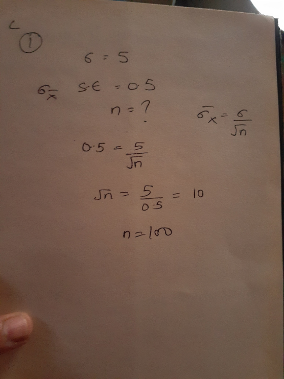 a 6=5 SE -0.5 64 na? 5x - 6 os = 1 In - 5/5 = 10 n=100