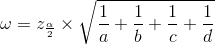 \omega = z_{\frac{\alpha}{2}} \times \sqrt{\frac{1}{a}+\frac{1}{b}+\frac{1}{c }+\frac{1}{d}}