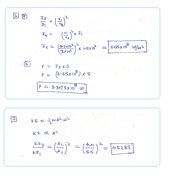 1 a I 2 2 I 2 = х I 2 = 42x103 (2x103 6.615x108 W/m² 1.5x100 Х b P = I2XS P = 16.615x108) xs P = 3.307 5X10 xio 2 K.EE IMA2 W
