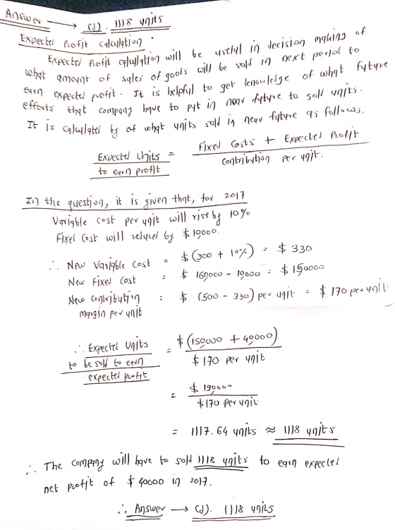 Answer = 0)18 ynts Expecter Profit calculation Expected Profit calalla what amount of sales Earn expected profit. It is hel e