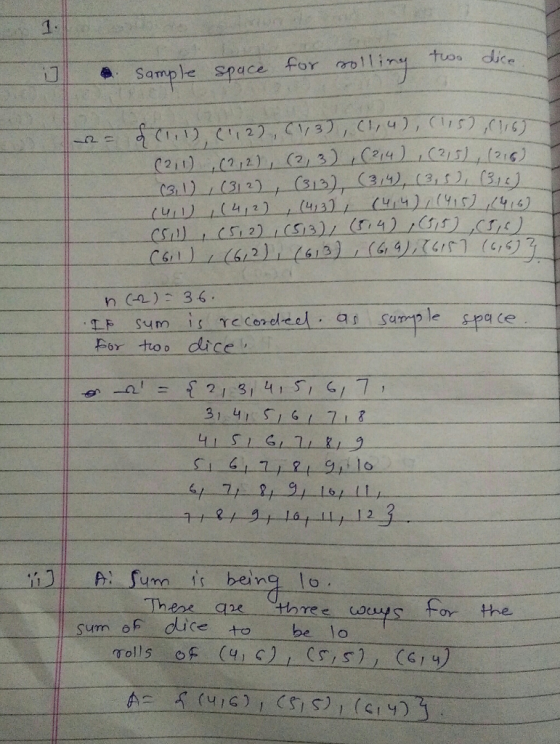 C3しリーし(312)-t-(313), (314)ナー(3.th-(31..) 6, 1 as sumple spe ce For too dice 31 41G1 712 6 2 Jum is Thes ax tree wys for the rolls of SS G sum of dice to be lo