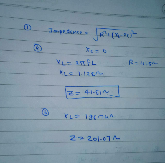 Impedence JR?+{X-402 Xc=0 R=41.52 XL=2TFL XL= 1.1252 Z= 41.512 X La 196740 Zz 201.072