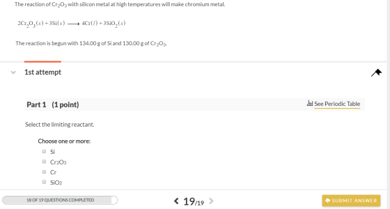 The reaction of Cr2O3 with silicon metal at high temperatures will make chromium metal. 2Cr203 (s) + 3Si(s) —— 4Cr(1) +3510,(