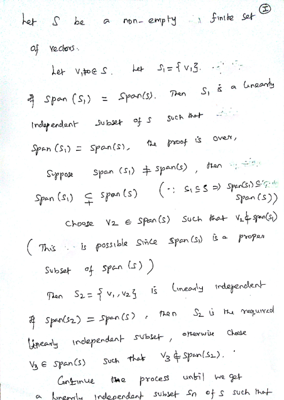 Sbe e y Jinthe S non- emp Span (s) Span (s) is possible Sthe Span (s) & a Propa neay independant Fvblet, ere Cheate he proCes