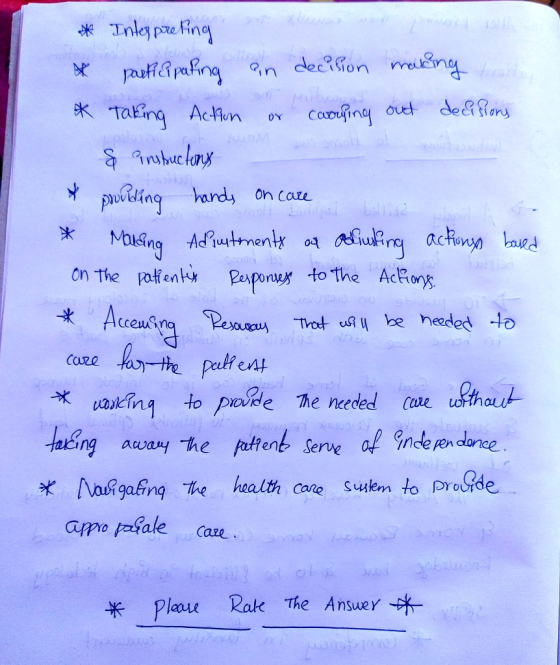 * Interpreting * participating in decision making town * Taking Action or carrying out decisions & instructions * providing h