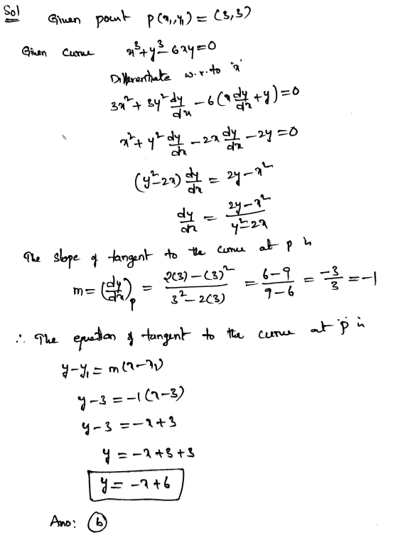 Sol Biuen pont P (2,4)=(3,3) 23+ y ² bay=0 Ginen Curne Differentiate wor.to a 34²+ 3yrdy 6(1+y)=0 du art 42 dy a 22 dy - 2y =
