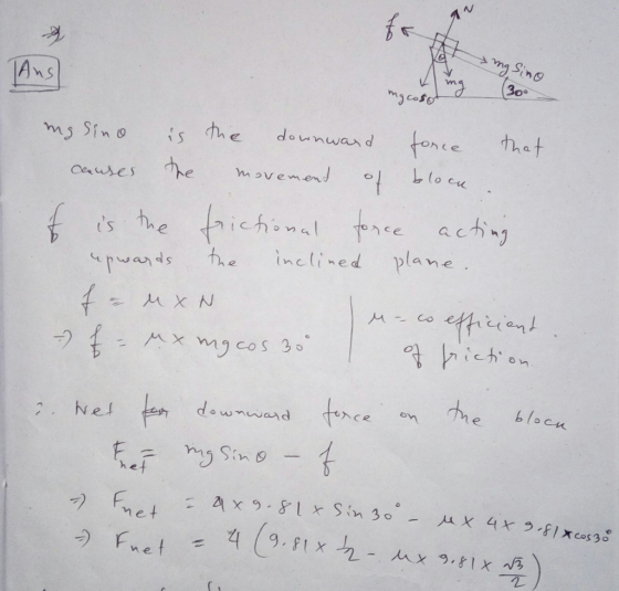 ng Sino Ans (30° ingcosot ng sino is the downward force that causes the movement of blocu. f is the frictional force acting u