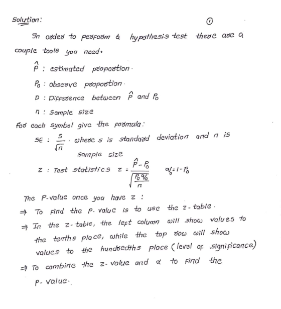 Solution In odded too pedFodm d hypothesis test thee ade q couple tools you need ppotion Po obsevve popootion P:estimated P a