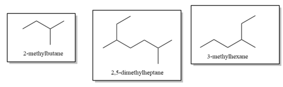 2-methylbutane 3-methylhexane 2,5-dimethylheptane