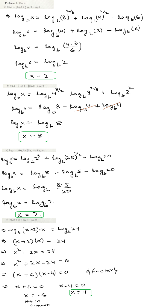 Problem . Pad )Lo- =xo + Lo3) - LojL) Leg o o, 4 log, 8+2lo2 y4 8 X e) log,3k,2 +os, 2 log, 20 lag25-Lo 20 = Lo Jo. -S 20 メー