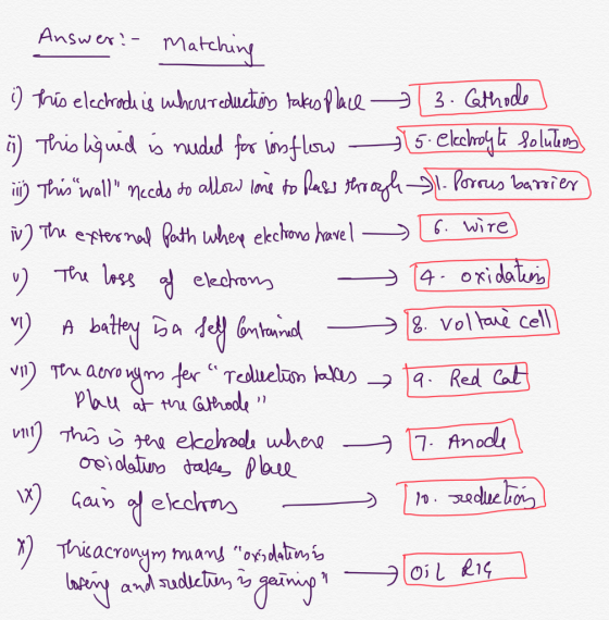 Answer Matching 3- Gthnds 9 thio elechrad is whouraduc takofae 5 elecroyt olulus )Thio lqud o nuded for loflw .Parus baier Th