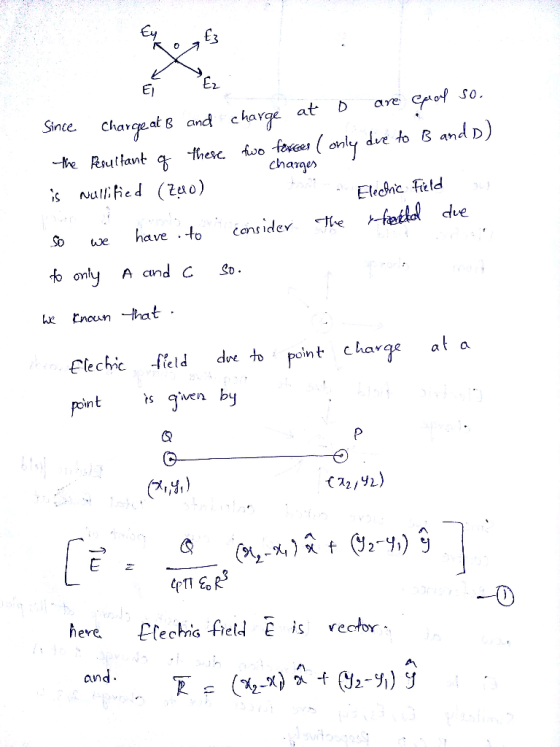 Since Charge at B and The Resultant of these charge at D ave Sproof so. two forces (only due to B and D) is nullified (200) E