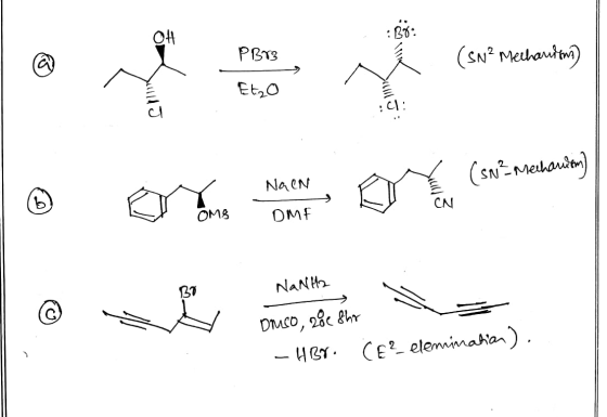 38 PBr3 . (SN² Mechanisms Etzo or -Mechar (contenido NacN now OMS OME NaNH2 Omso, 2oe Shr - HBr. Ċ E²_elemination).
