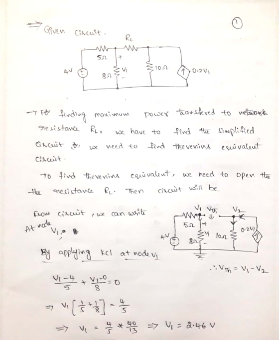 7 Given circuit. RL 52 + Elon อ 2.0 0.20 - For finding maximum power transfered to network resistance RL, we have to find the