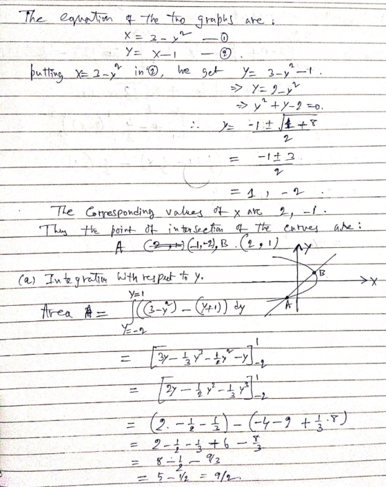 The equation of the the _ X = 2 - B Y : X-1 putting X= 3-1 in @ we graphs are: 0 - ☺ .. get = 3 - ² - 1 >> Y=2_3? →y +4-2=0.