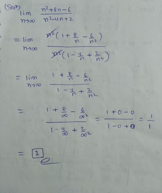 (S012) n2+8n-6 lim no n2un+2 (1+8 -6 nn = lima ntoo *(1-1 + 2 / 2 = lim 1 + $ - 6 no = 1 + 8 - 6 2 0618 1+0-0 1-0 + 1 518