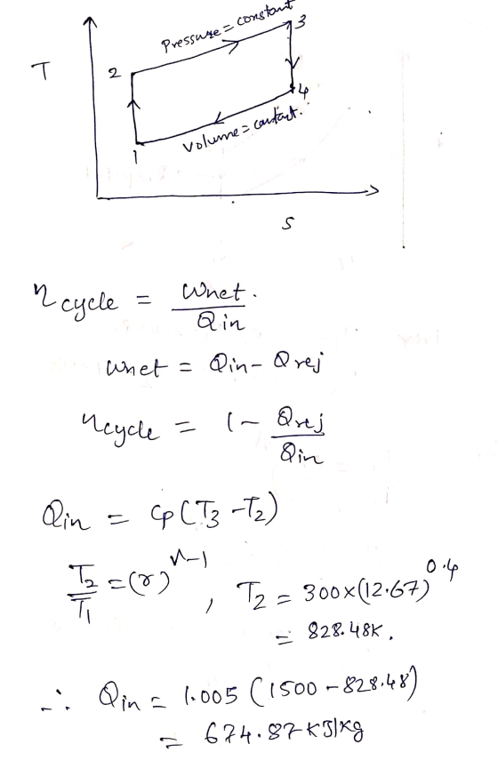 Pressure = constant 93 T 2 t contact - Volume = contact Rcycle = whet Qin Whet = Qin-Qrej B Meycle = (- Quej Qin Mal Pin = GP