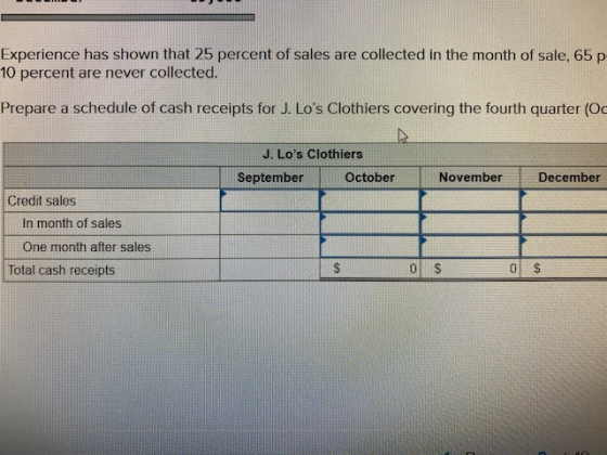 Experience has shown that 25 percent of sales are collected in the month of sale, 65 p 10 percent are never collected. Prepar