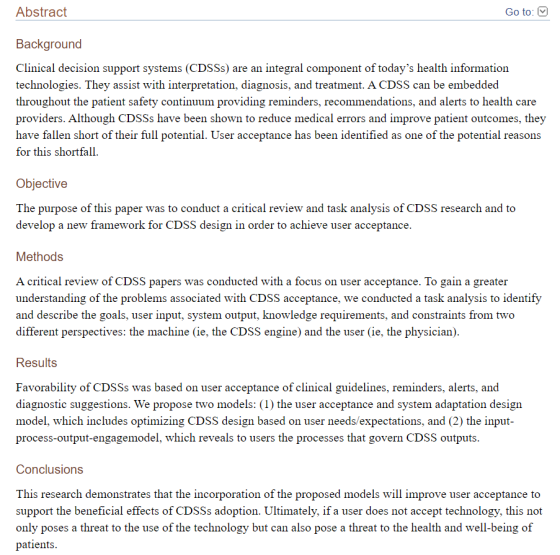 Abstract Go to: Background Clinical decision support systems (CDSSs) are an integral component of todays health information
